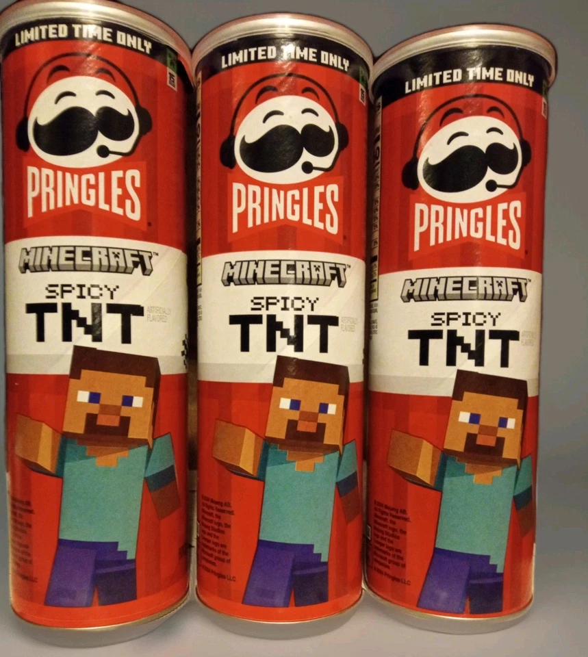 Lote de 3 Pringles Picantes Minecraft TNT Coleccionables Edición Limitada RARO DIFÍCIL DE ENCONTRAR Foto 2 de 3
