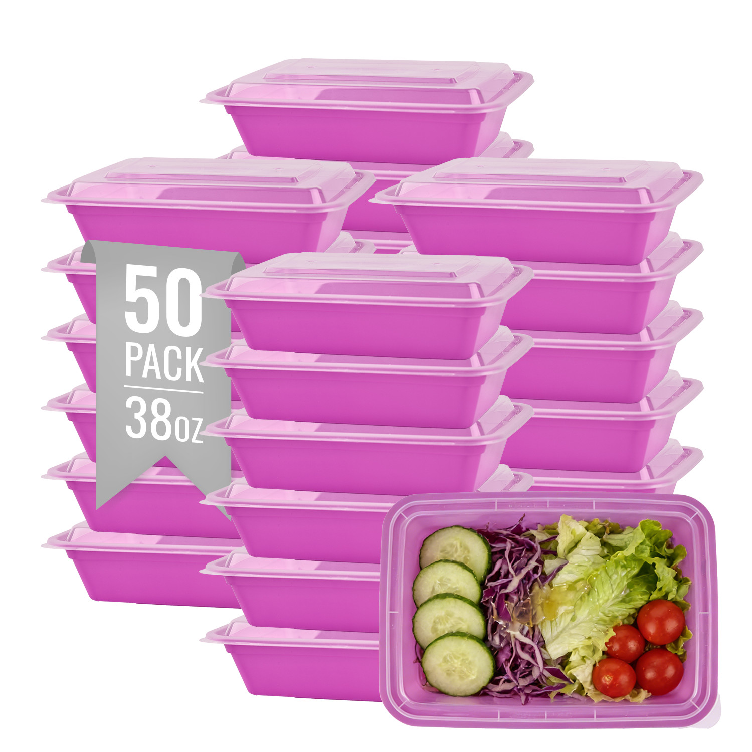 50 Pack 38oz Meal Prep Containers Reusable with Lids Freezer Dishwasher -Purple