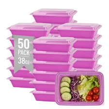 50 Pack 38oz Meal Prep Containers Reusable with Lids Freezer Dishwasher -Purple