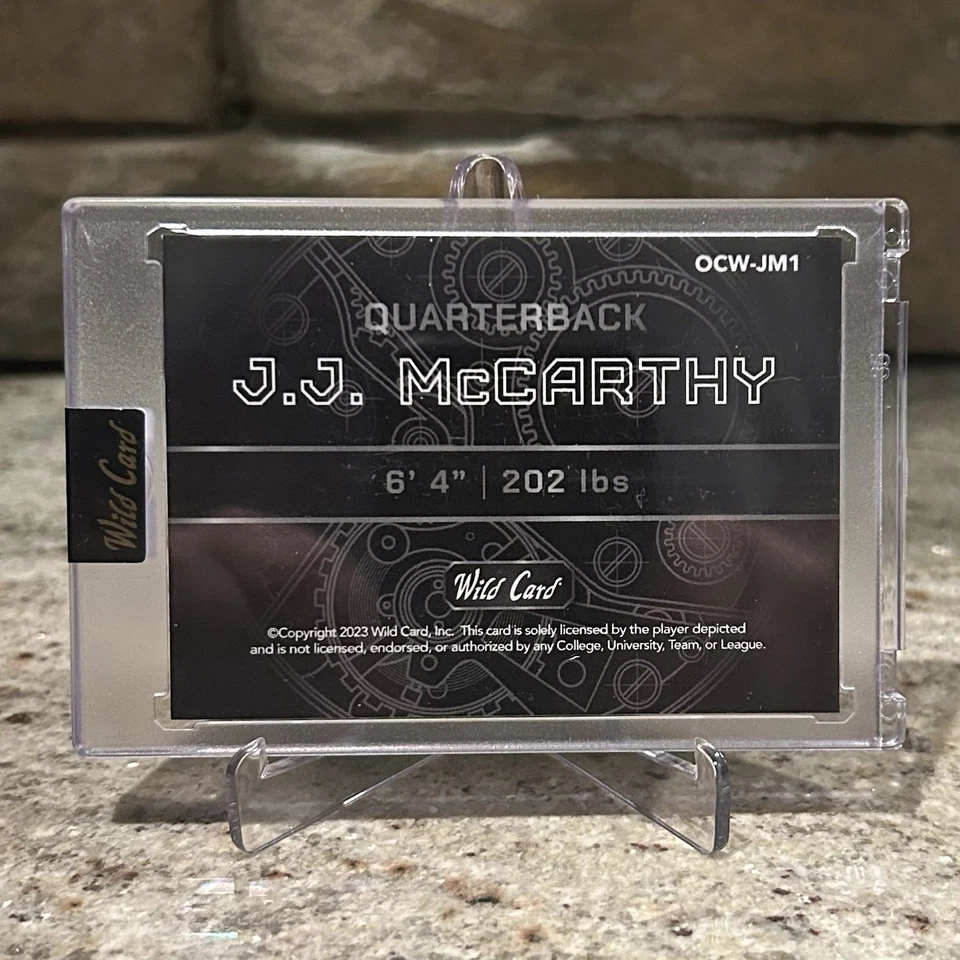 2023 Wild Card QB1 On The Clock J.J. McCarthy RC Red Purple #OCW-JM1 /8 - Image 2 of 2