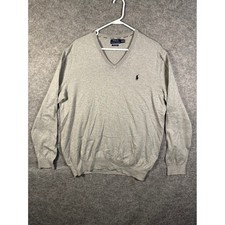 Polo Ralph Lauren Mens XL Gray Pima Cotton V-Neck Sweater 710744675001