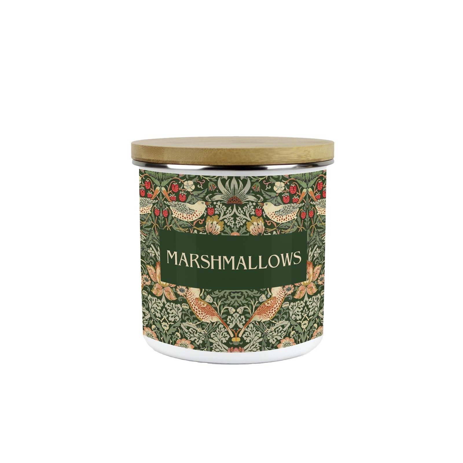 Green Strawberry Thief Marshmallows Canister - William Morris Kitchen Gift
