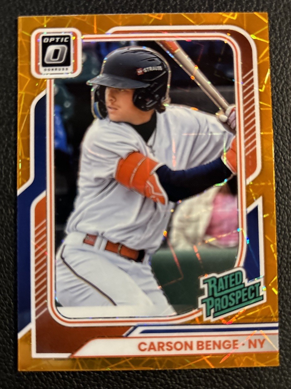 2026 Donruss Optic Rated Prospects Carson Benge #180 Orange Velocity Prizm (RC)