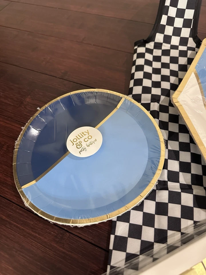 Jollity & Co Suministros de Fiesta Decoración Platos Servilletas Azul Dorado Graduación Bebé Foto 2 de 4