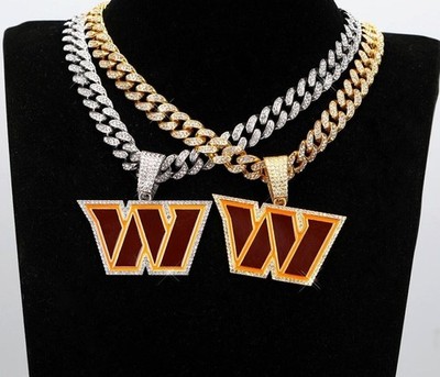 20'' Washington Commanders GEM NECKLACE Gold Silver Pendant Chain Bling Hip Hop