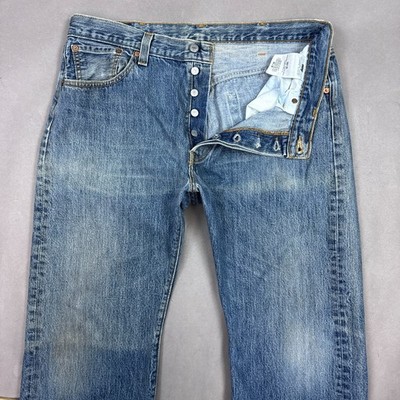 Levis 501 Jeans Mens 36x30 Blue Button Fly Pants Faded Distressed (Tag38x30)