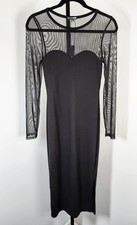 Fashion Nova Black Bodycon Sheer Mesh Long Sleeve Midi Dress - SZ M