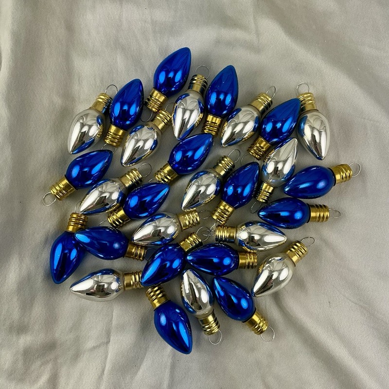 (29) Vintage C7 Christmas Light Bulb Shaped Glass 2” Ornaments (29)