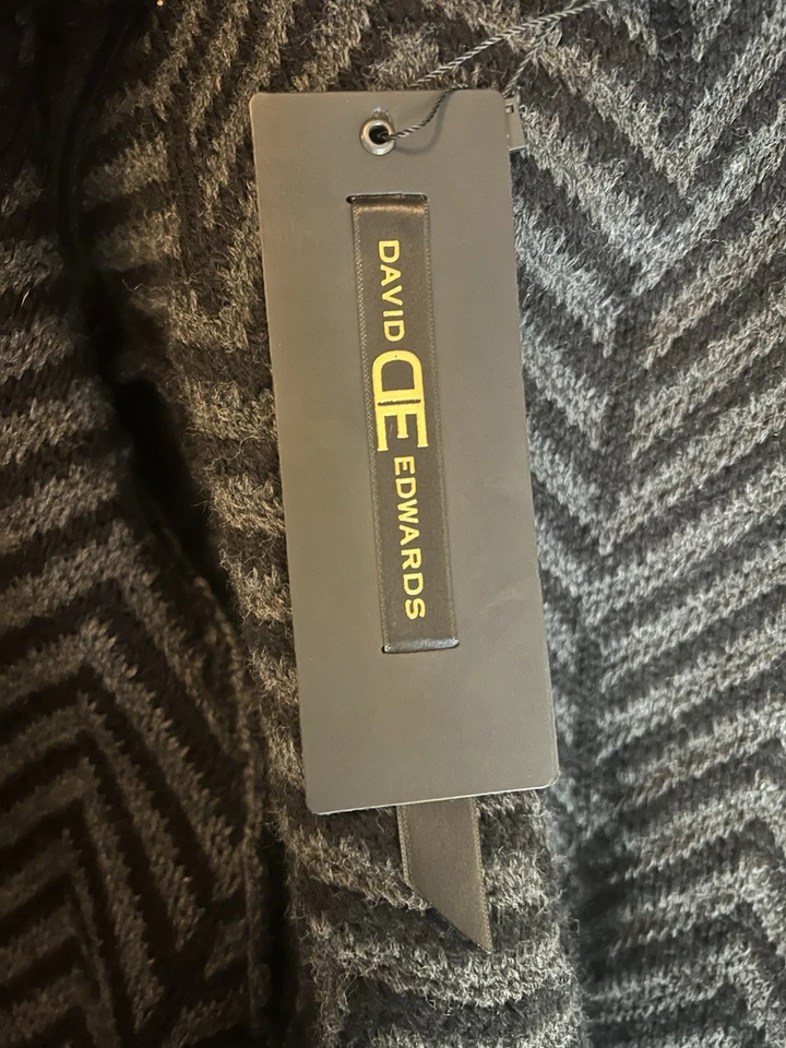 Casaco de malha David Edwards masculino estilo italiano preto lã e acrílico Chevron tamanho G - Imagem 4 de 4