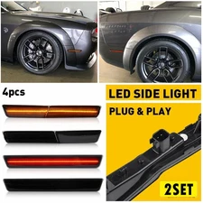 2set For 2018-2022 Dodge Challenger Smoked Front Rear Amber Red LED Side Marker