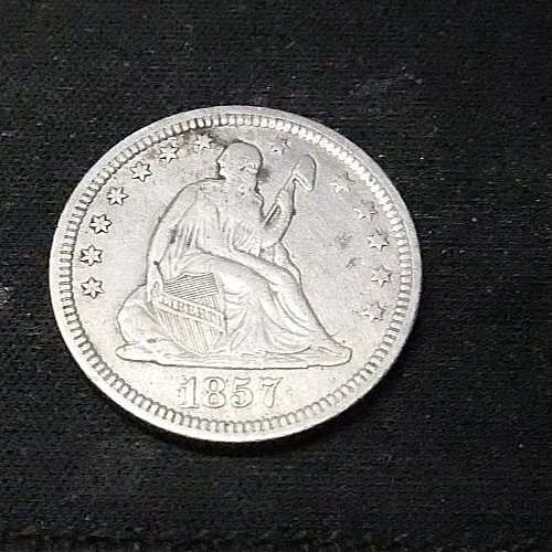 🔥 1857-P Seated Liberty Quarter 25c,  VF+  Details. No Arrows No Motto