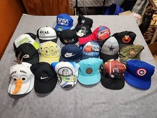 Lot of 20 Youth Sized Hats Disney Nike Marvel Hurley Snapback Strap Caps KIDS