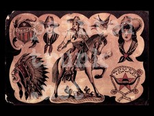 antique 1920s dom chance related cowboy folk art tattoo flash 18x24 giclee print