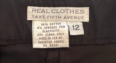 SAKS FIFTH AVENUE Women Dress Pants Cropped Black Zip Cotton Size 12 LUXURY VNTG