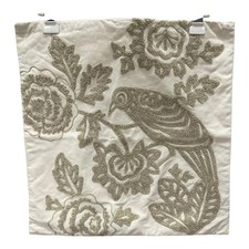 Pottery Barn Bird Floral Crewel Embroidered Pillow Sham Cover 18x18 Ivory