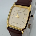 Vintage Seiko Quartz Watch 5P30-5079 Men Gold Tone Rectangle Leather New Battery