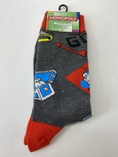 Planet Sox Adult Grey Red Crew Knit Monopoly Board Game Graphic Socks O/S 6-12