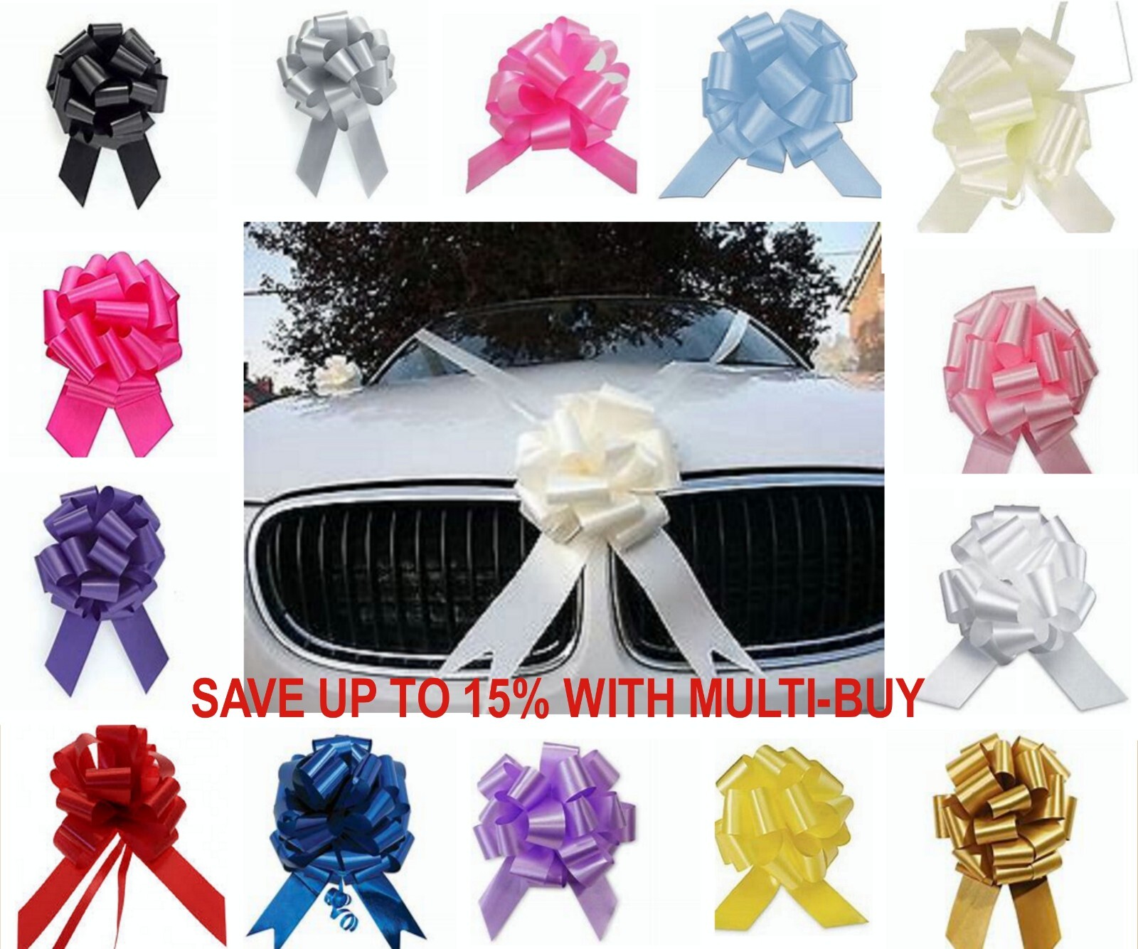 WEDDING CAR RIBBON AND BOWS DECORATION 8 MTRS RIBBON + 1 3 or 5 LARGE