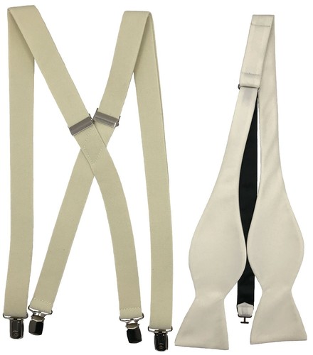 Men's clip-on suspenders x back and Self Tie Bow Tie Steampunk Costume Tux Prom - Picture 53 of 61