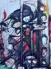 ABSTRACT DRAWING MODERNISM NON OBJECTIVE MYSTERY EXPRESSIONISM MID CENTURY ART