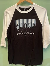 Evanescence Shirt 3/4 Sleeve Raglan 2010s Tultex Small Ringer Black & White