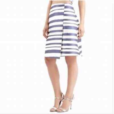 Topshop White Blue Striped Overlay A-Line Faux Wrap Skirt Size 10