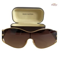 Auth LOUIS VUITTON Brown Gold Speckling Metal Frame Oversized Lens Sunglasses