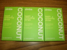 3 Boxes Zimba Coconut Teeth Whitening Strips Vegan 14 Treatments in ea Exp 4/26