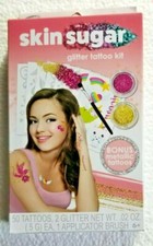 Kid's Glitter Tattoo Kit Skin Sugar 50 Tattoos 2 Glitter BONUS Metallic Tattoo