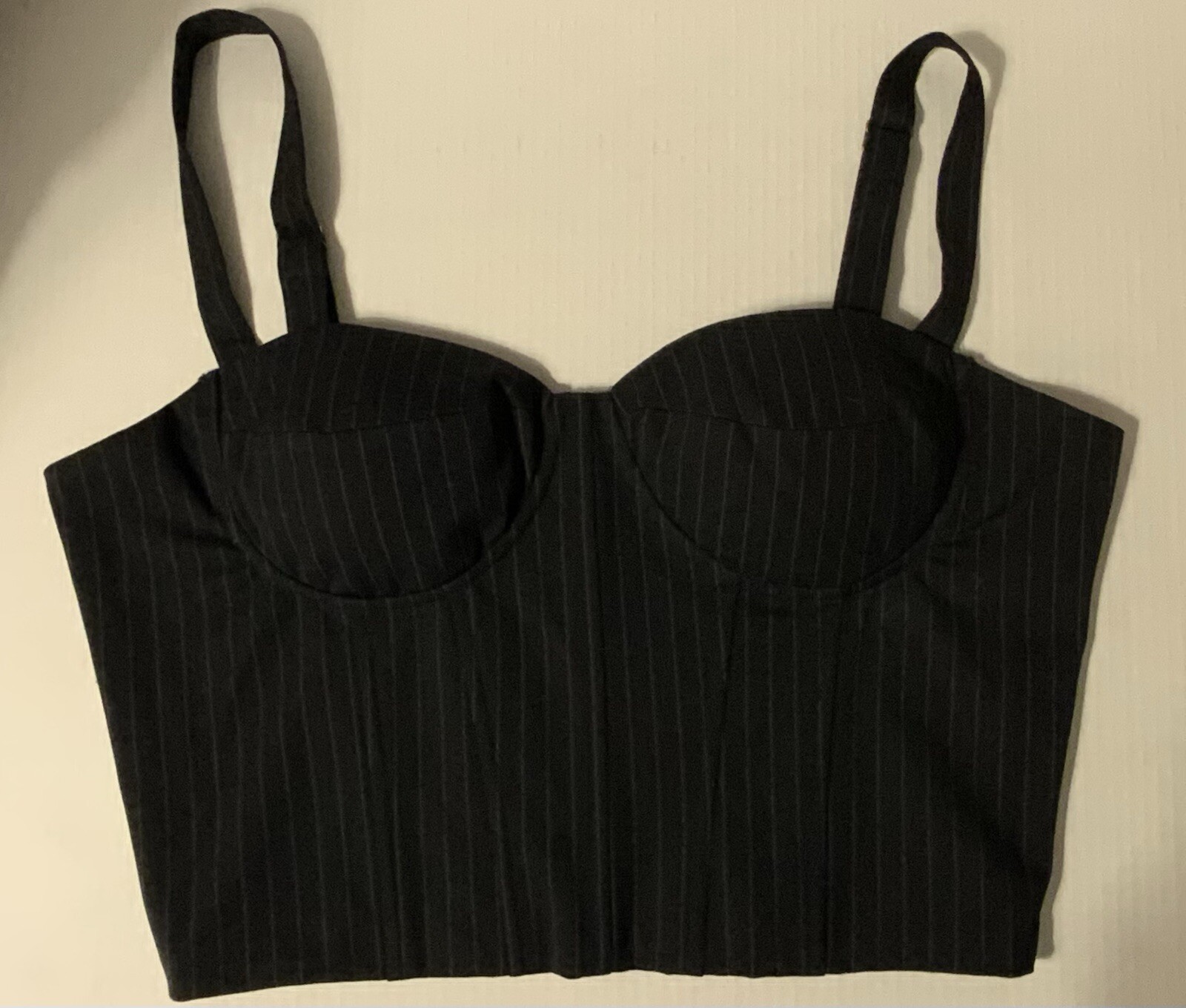 AQUA Corset Push Up Bustier Crop Top Sz Large Navy Striped Y2K Padded 90s Goth-image