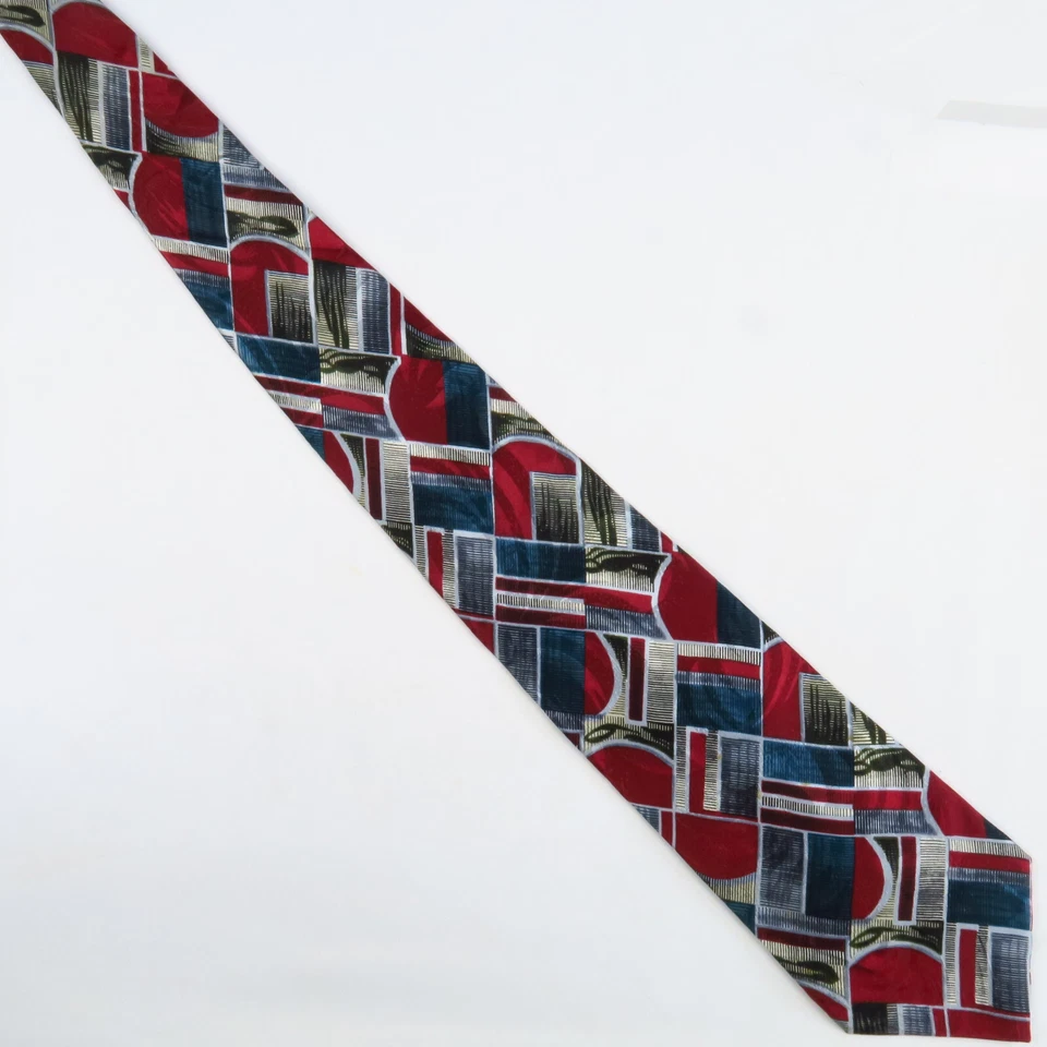 Corbata Arnold Palmer Para Hombre Rojo Azul Multi Abstracto Estampado Geométrico Seda 58x3.75 Foto 2 de 4