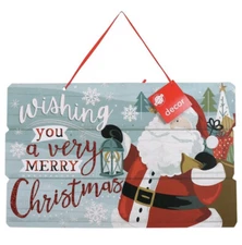 Wishing you A Very Merry Christmas Santa Plank Sign Wall Door Hang 14.5”x9.1”NEW