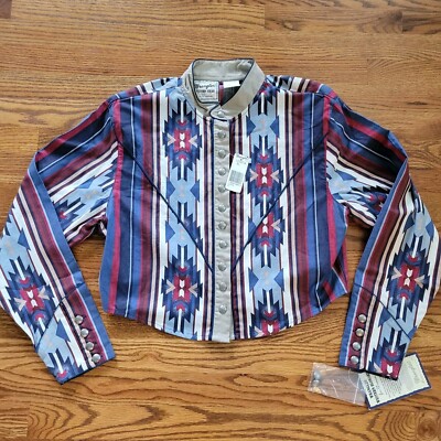 Vintage Wrangler Western Wear for Women Crop Shirt Blouse XL Southwest Aztec NEW