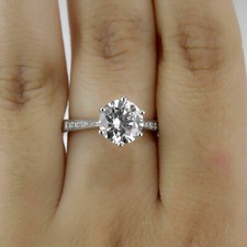 White Moissanite 2.15Ct Round Cut Solid 14k White Gold Engagement Ring Size 6.5