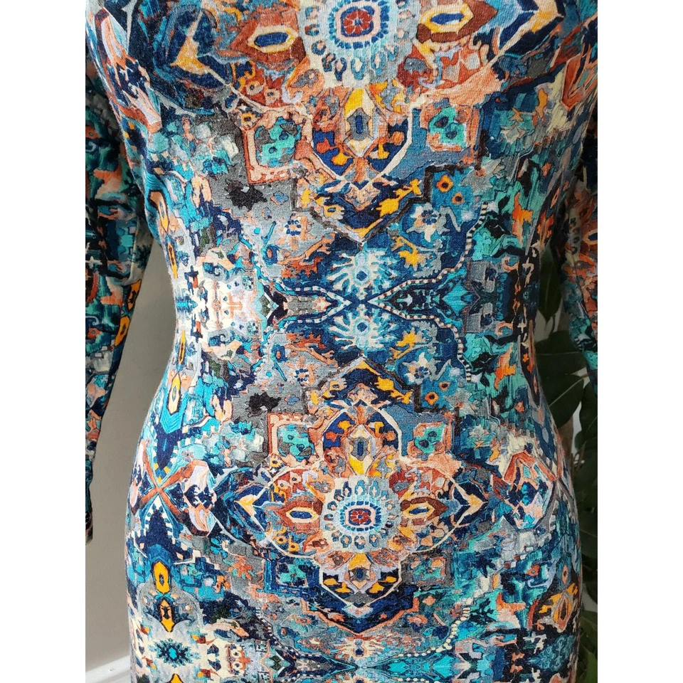 Karen Kane Knee Length Dress Womens Medium Multi Viscose Casual V Neck Back Zip - Image 3 of 4