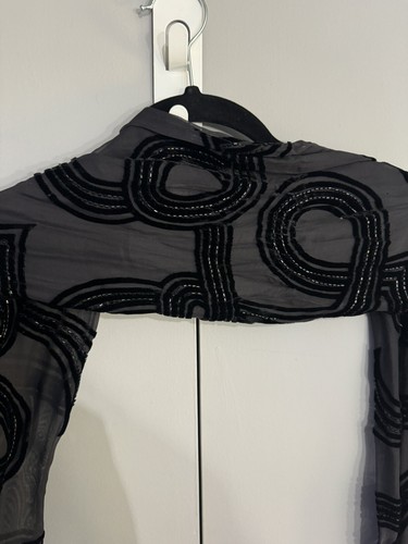 Kenneth Cole Silk Scarf/Shawl Black Sheer Fringe Hem Beaded. - Picture 4 of 9
