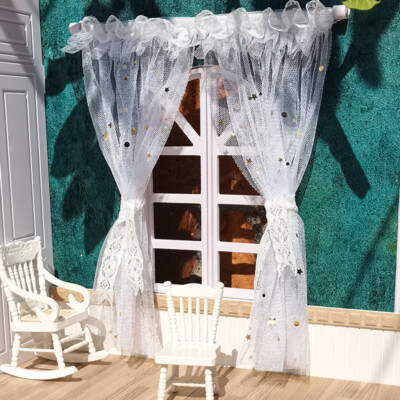 1 Satz 1/12 Maßstab Miniatur Puppenhaus Gardinen Weiß Fensterdekoration
