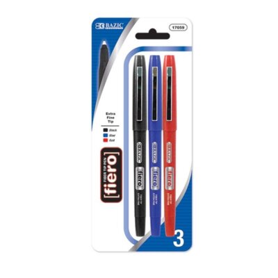 BAZIC Fiero Assorted Color Fiber Tip Fineliner Pen (3/Pack)