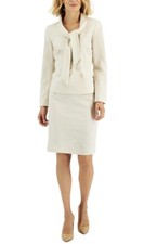 Le Suit Crepe 3 Button Tie Collar Jacket Slim Pencil Skirt Suit Size 18 Ivory