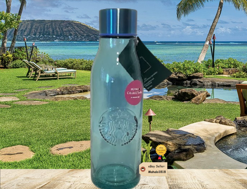 Brand NEW Starbucks 2021 Hawaii Exclusive Recycled Glass Water Bottle Spain 20oz