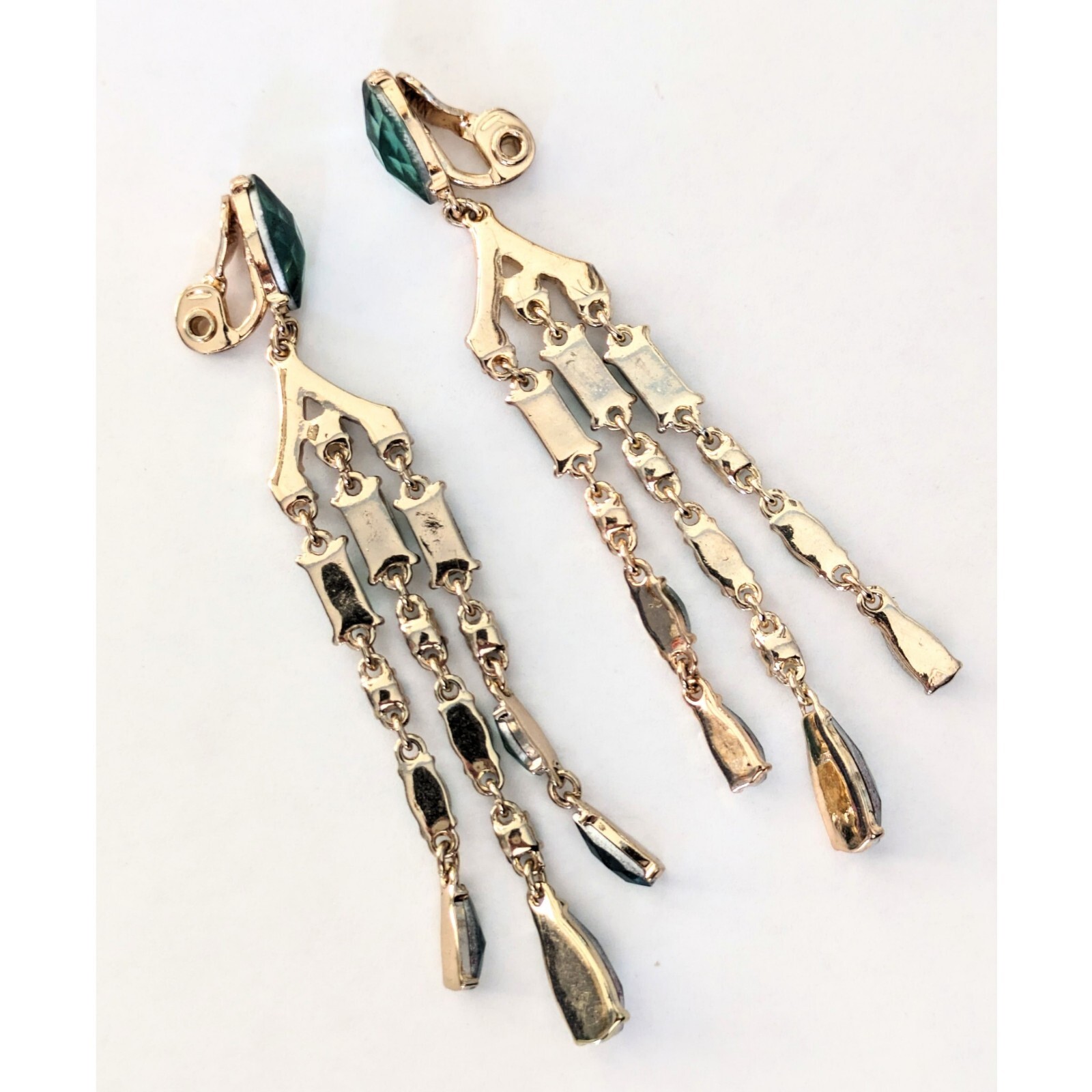 TJG NAPIER Gold Tone Green Blue Crystal Rhinestone Chandelier Clip On