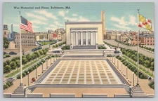 Vintage Linen Postcard War Memorial Plaza Baltimore Maryland 1930s