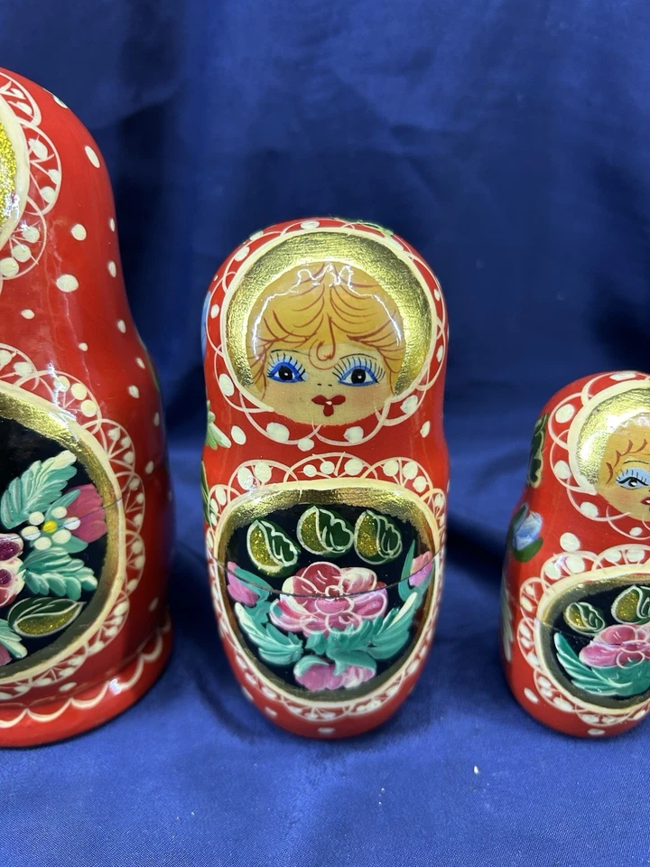 poupées russes matriochka x 5 peintes par artiste et signées - Photo 3/4