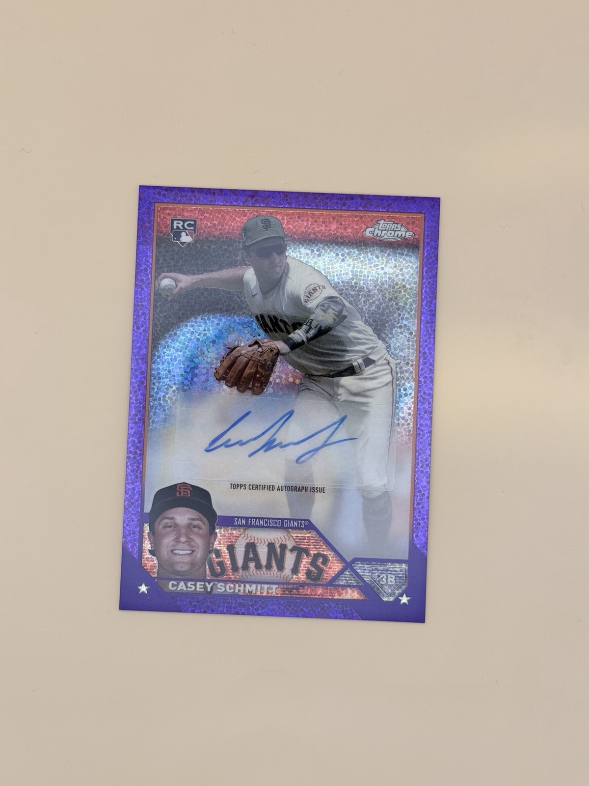 2023 TOPPS CHROME UPDATE CASEY SCHMITT RC AUTO PURPLE SPECKLE REFRACTOR /299
