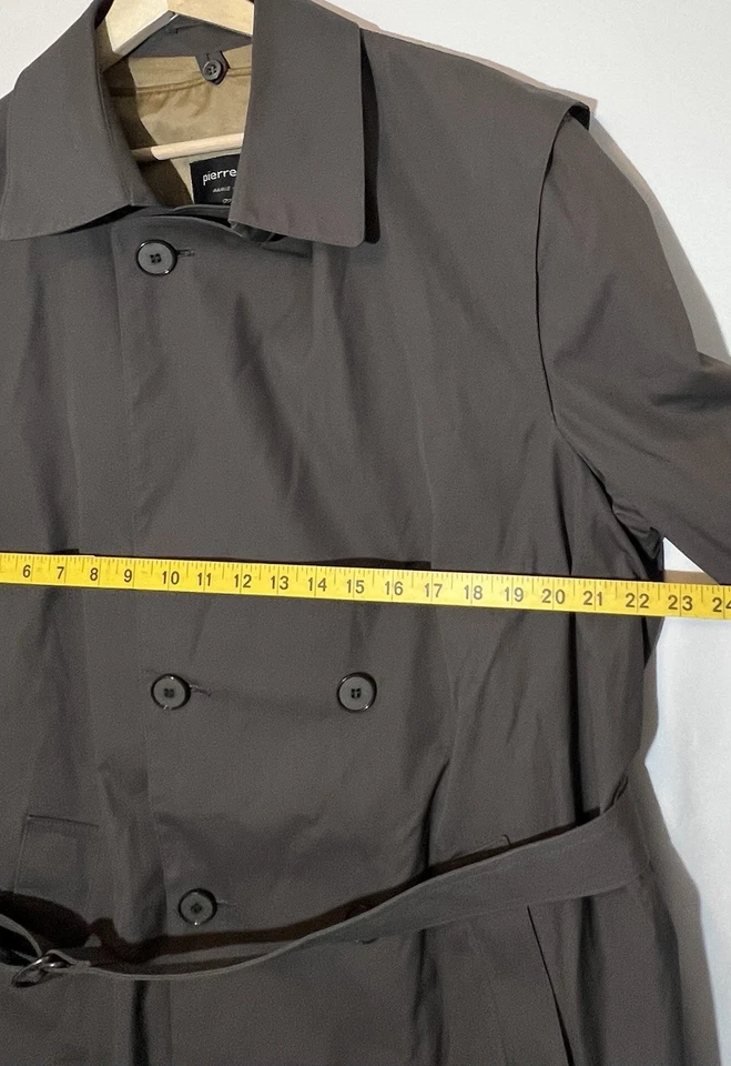 Vintage 90s Pierre Cardin Men’s Trench Coat Size 42 R Gray Belted Double Breated - Image 4 of 4