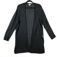 J Jill Sweater Womens Large Blue Linen Open Front Lightweight Long Cardigan Knit