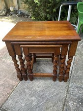 Oak Nest of 3 Occasional Tables Barley Twist Legs Solid Wood Old English Style