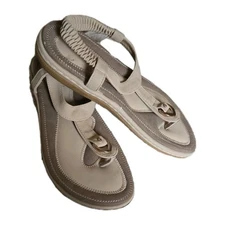 Women's SOCOFY Thong T-Sandals Size 40 US 8-8.5 Flat Bohemia Elastic Strap [S15]