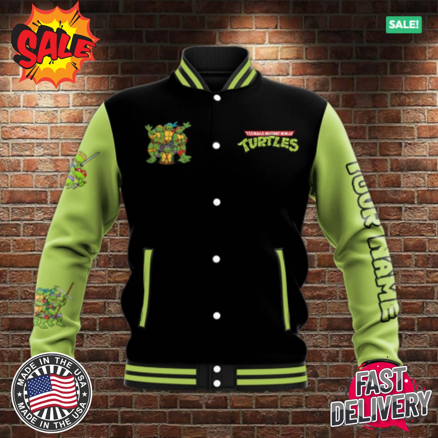 Teenage Mutant Ninja Turtles Custom Name varsity Baseball Jacket