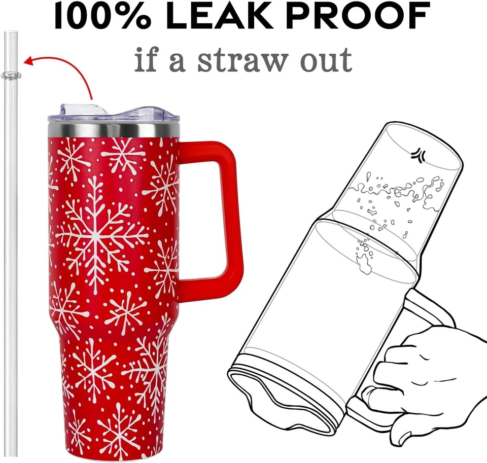 Christmas Tumbler with Handle and Straw Lid 40 oz,Cute 40 Ounces, Red - Imagem 4 de 4